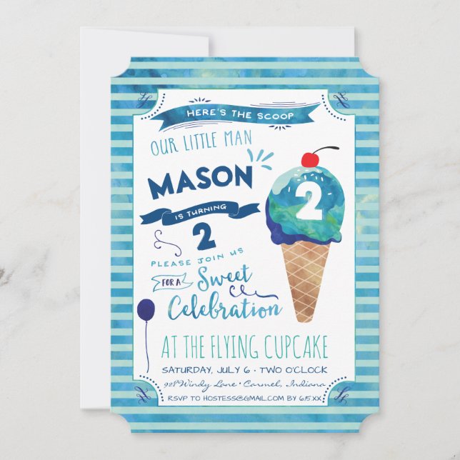 Ice Cream Social Birthday Party Invitations - Boy (Front)