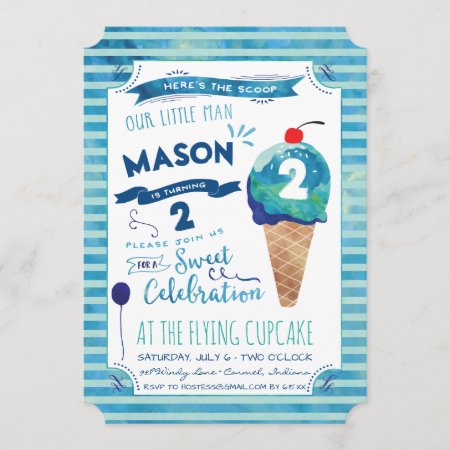 Ice Cream Social Birthday Party Invitations - Boy