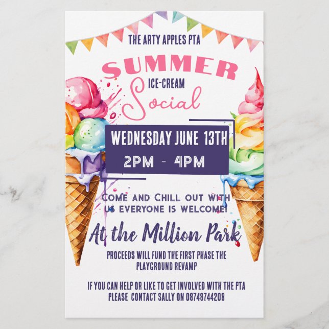 Ice-cream social event pink & navy PTA PTO Flyer (Front)