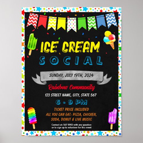 Ice Cream Social event template Poster