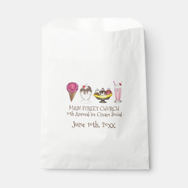 Ice Cream Social Favor Banana Split Sundae Cone Favor Bag (Front)