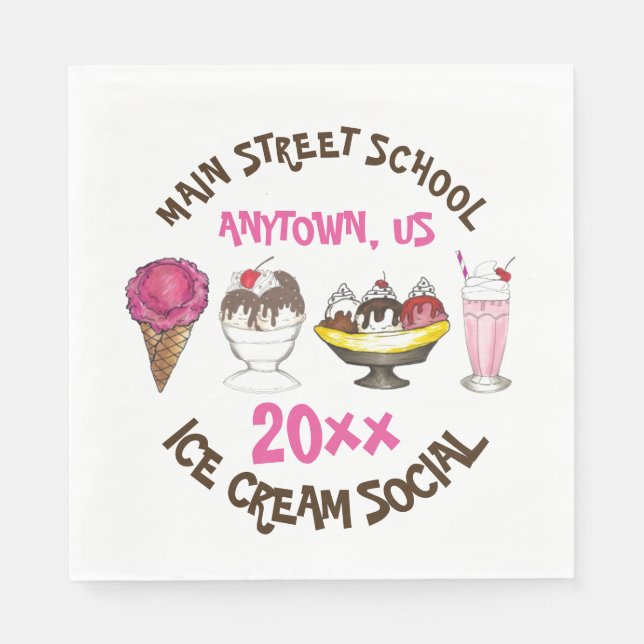 Ice Cream Social Favor Banana Split Sundae Cone Napkins (Front)