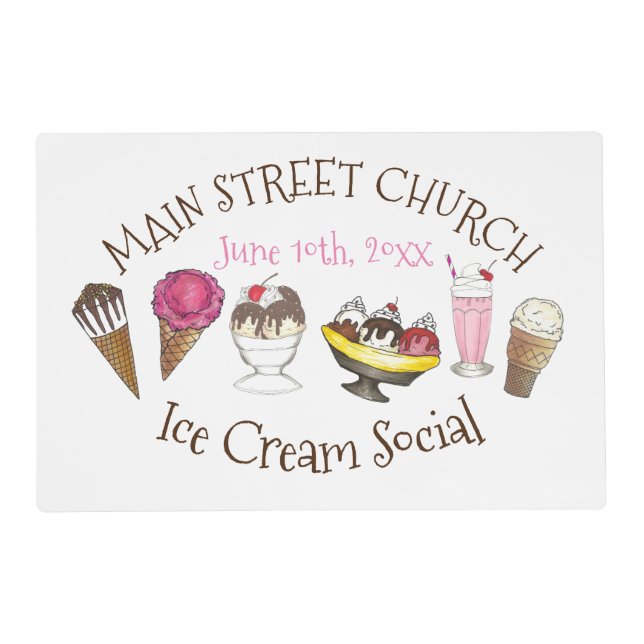 Ice Cream Social Favor Banana Split Sundae Cone Placemat (Front)