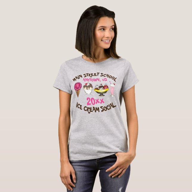 Ice Cream Social Favor Banana Split Sundae Cone T-Shirt (Front Full)