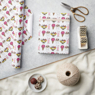 Ice Cream Social Favor Banana Split Sundae Cone Wrapping Paper