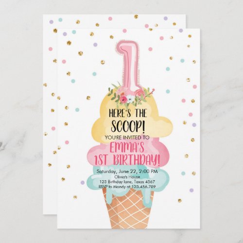 Ice Cream Social Heres the Scoop First Birthday Invitation