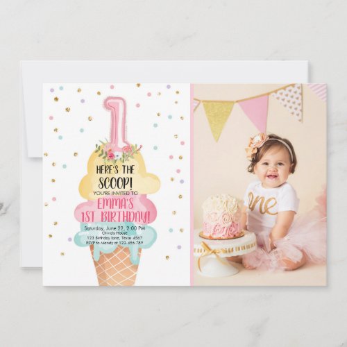 Ice Cream Social Heres the Scoop First Birthday Invitation