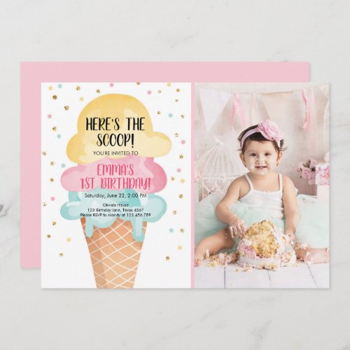 Ice Cream Social Heres the Scoop Pink Confetti Invitation