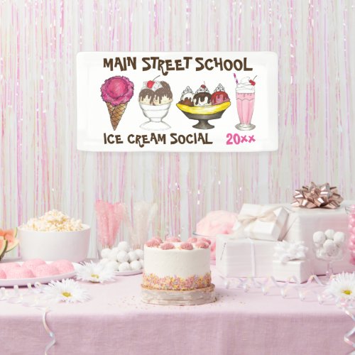 Ice Cream Social Make Your Own Sundae Party Banner