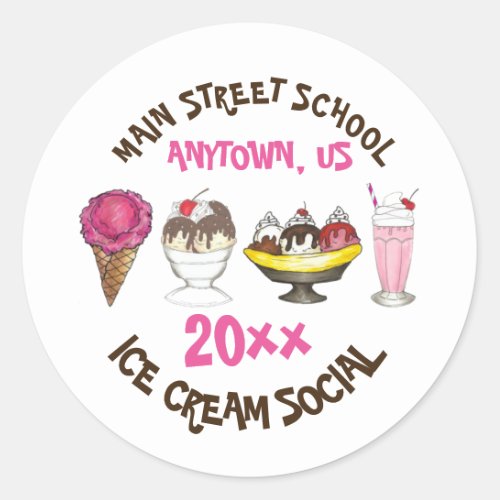 Ice Cream Social Make Your Own Sundae Party Classic Round Sticker