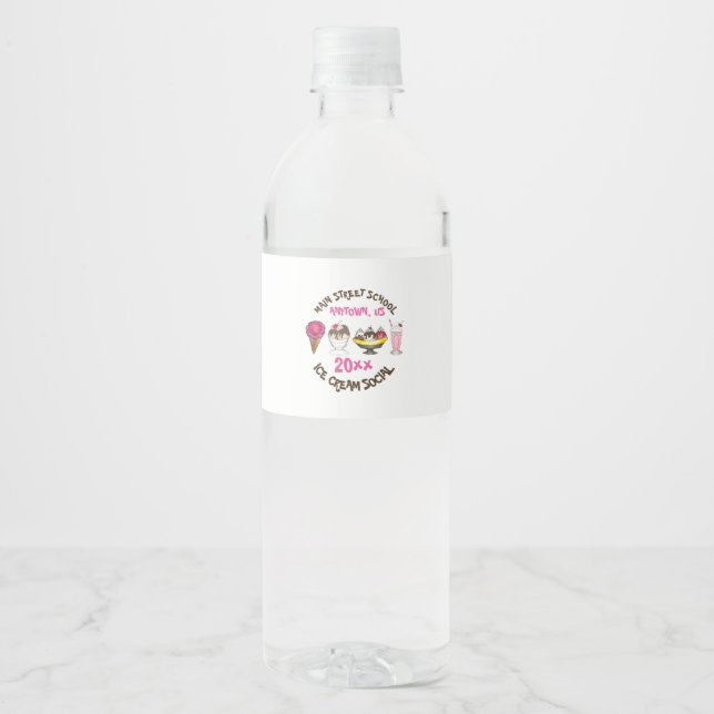 Ice Cream Social Make Your Own Sundae Party Water Bottle Label (Front)