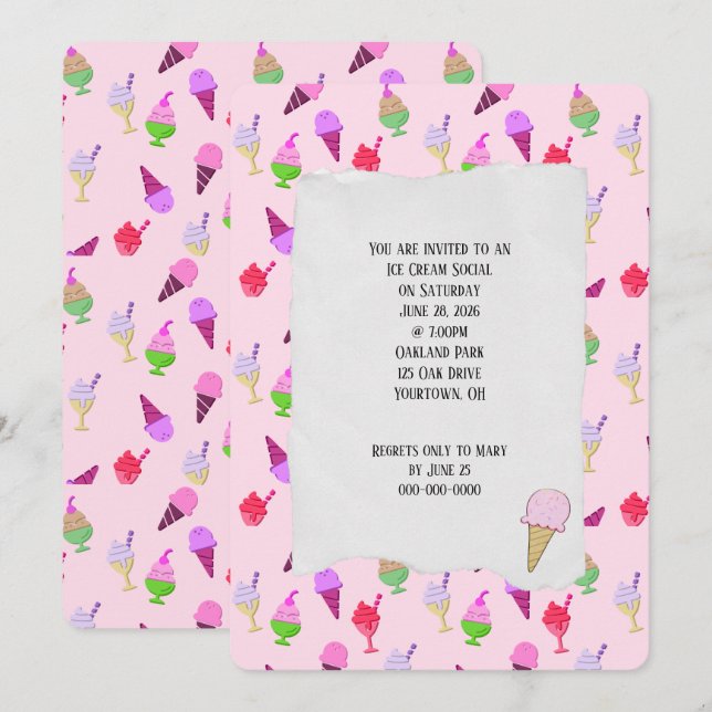 Ice Cream Social Party cones Invitation (Front/Back)