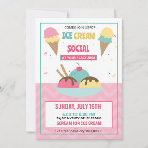 Ice Cream Social Party Invitation Flyer Template