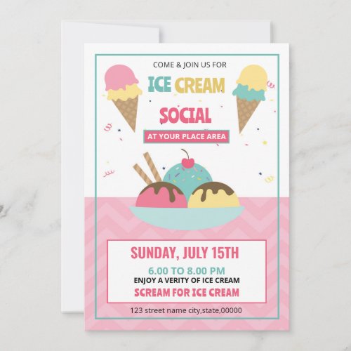 Ice Cream Social Party Invitation Flyer Template