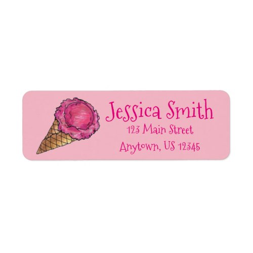 Ice Cream Social Party Pink Scoop Waffle Cone Label