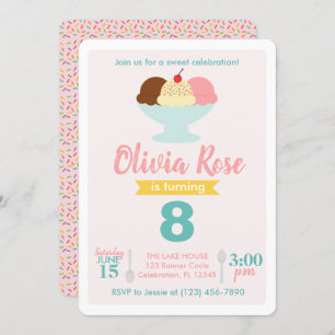 Ice Cream Social Pink & Teal Birthday Invitation