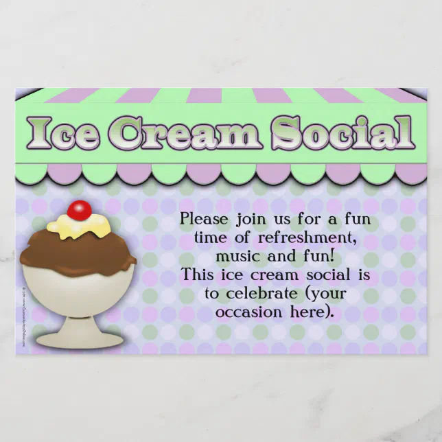Ice Cream Social, Purple/Green Stripe Sundae Flyer | Zazzle for Free Printable Ice Cream Social Flyer