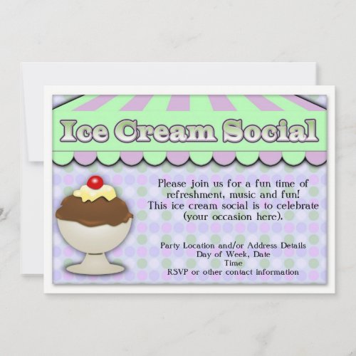 Ice Cream Social PurpleGreen Stripe Sundae Invitation