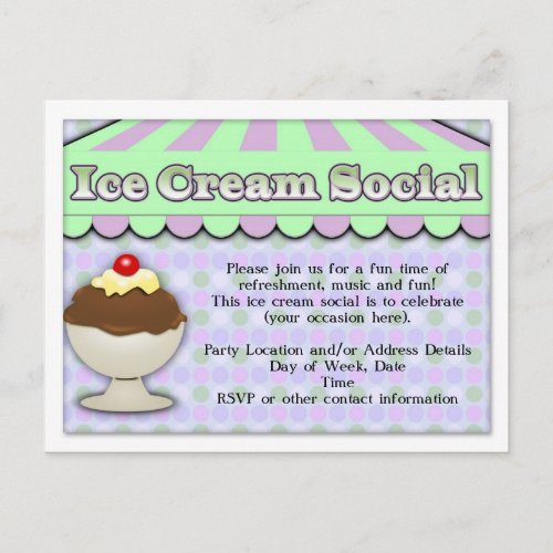 Ice Cream Social PurpleGreen Stripe Sundae Invitation Postcard