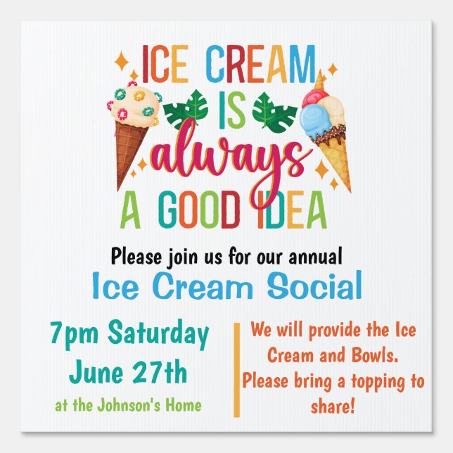 Ice Cream Social  Sign (Back)