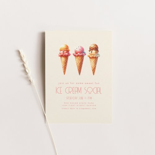 Ice Cream Social Summer Party Invitation