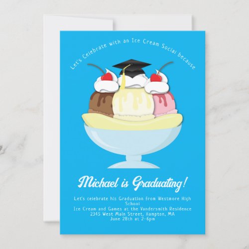 Ice Cream Social Sundae Graduation Party all Blue Invitation