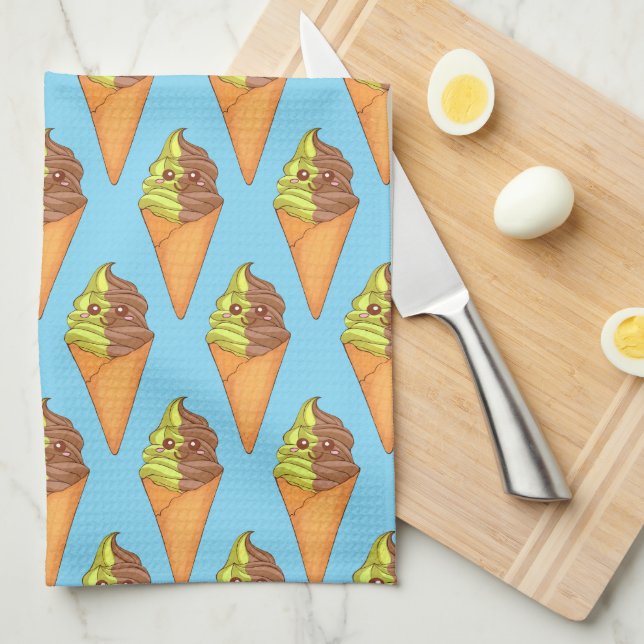 Ice Cream Soft Serve Matcha Green Tea Dessert Kitchen Towel (Quarter Fold)