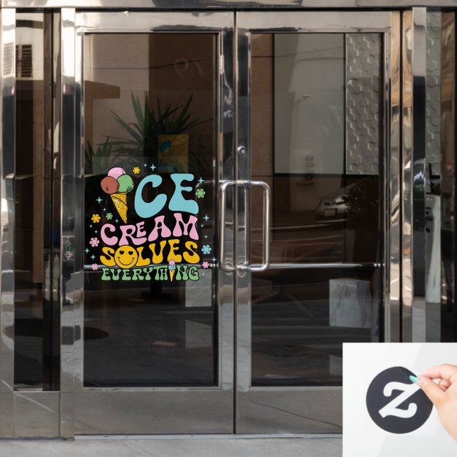 Ice Cream Solves Everything Window Cling (Office Door)