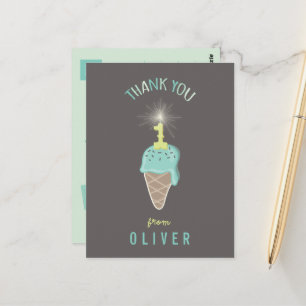 Ice Cream Sparkler Boy's 1st Birthday Thank You Postcard