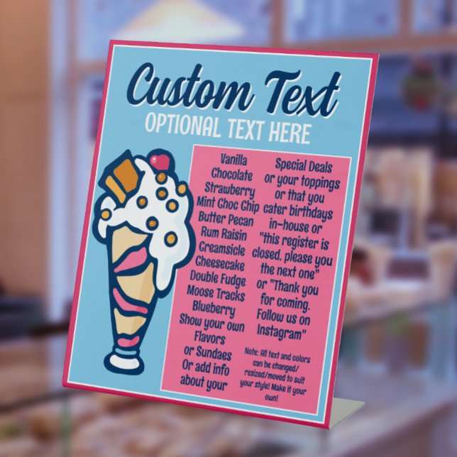 Ice Cream Specials Flavors Mini Menu Pedestal Sign (Creator Uploaded)
