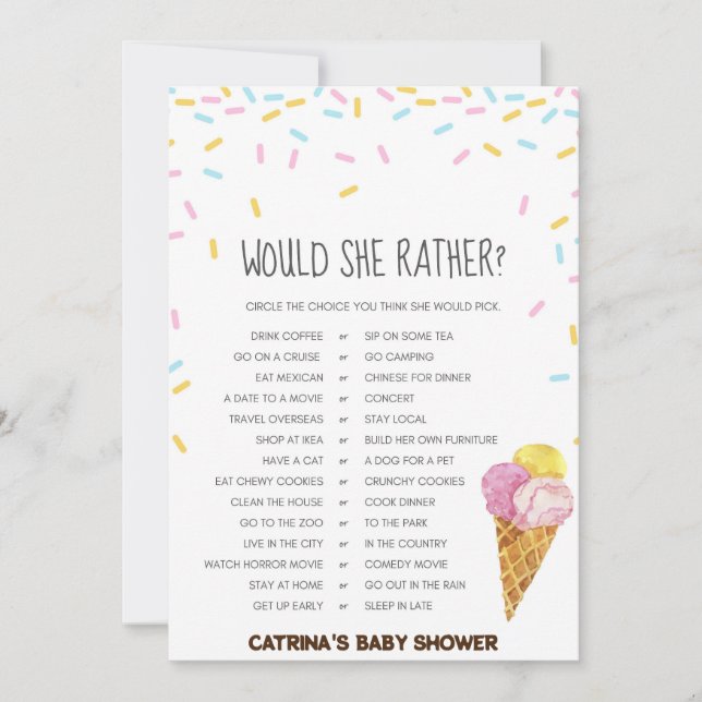 Ice Cream Sprinkle Baby Shower -Editable Name, 5x7 Invitation (Front)