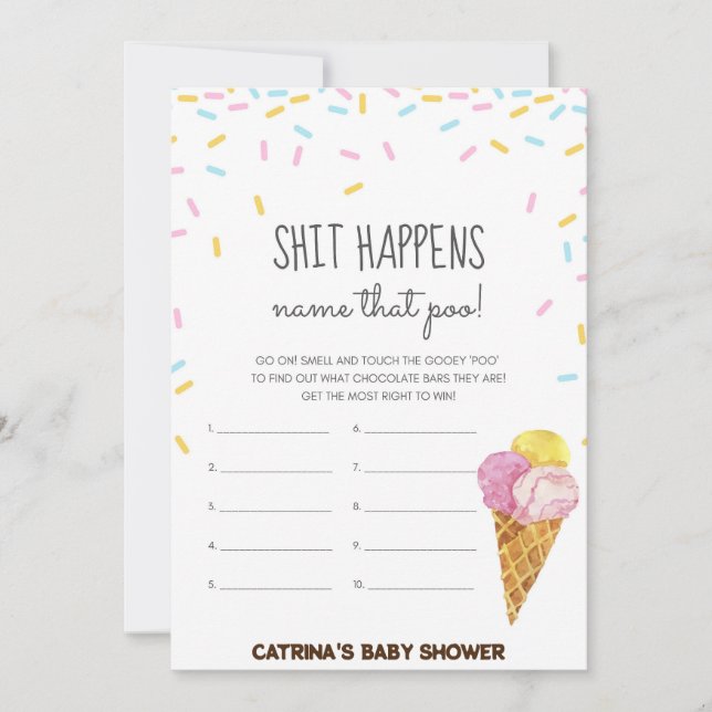 Ice Cream Sprinkle Baby Shower -Editable Name, 5x7 Invitation (Front)