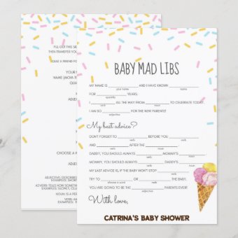 Ice Cream Sprinkle Baby Shower -Editable Name, 5x7 Invitation | Zazzle