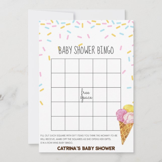 Ice Cream Sprinkle Baby Shower -Editable Name, 5x7 Invitation (Front)