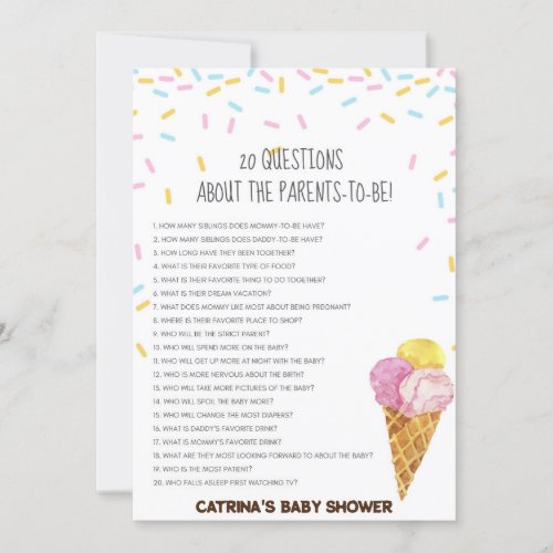 Ice Cream Sprinkle Baby Shower _Editable Name 5x7 Invitation