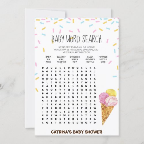 Ice Cream Sprinkle Baby Shower _Editable Name 5x7 Invitation