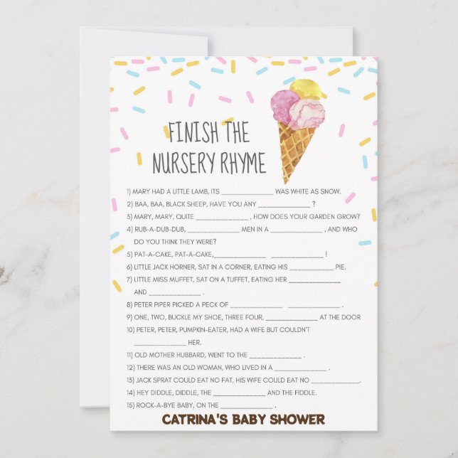 Ice Cream Sprinkle Baby Shower -Editable Name, 5x7 Invitation (Front)