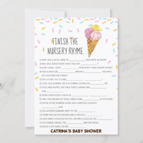 Ice Cream Sprinkle Baby Shower _Editable Name 5x7 Invitation