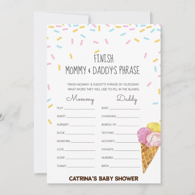 Ice Cream Sprinkle Baby Shower -Editable Name, 5x7 Invitation (Front)