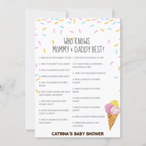 Ice Cream Sprinkle Baby Shower _Editable Name 5x7 Invitation