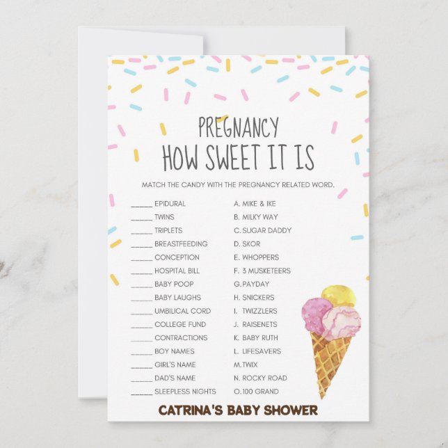 Ice Cream Sprinkle Baby Shower -Editable Name, 5x7 Invitation (Front)