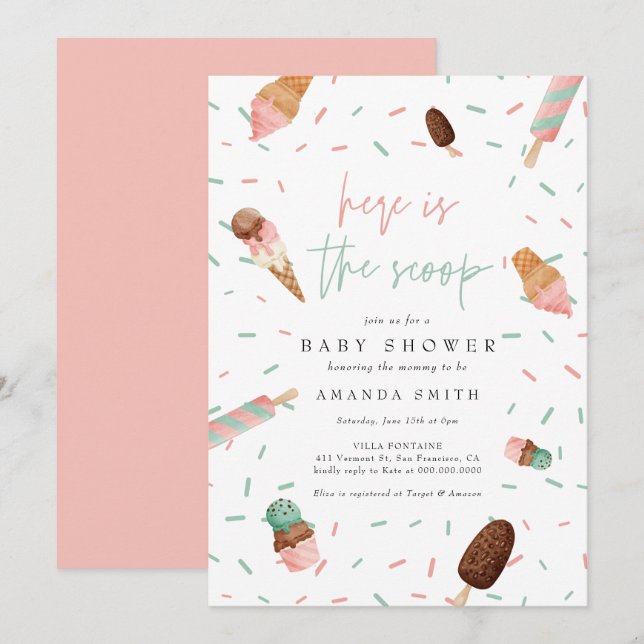 Ice Cream Sprinkle Pink Summer Girl Baby Shower Invitation (Front/Back)
