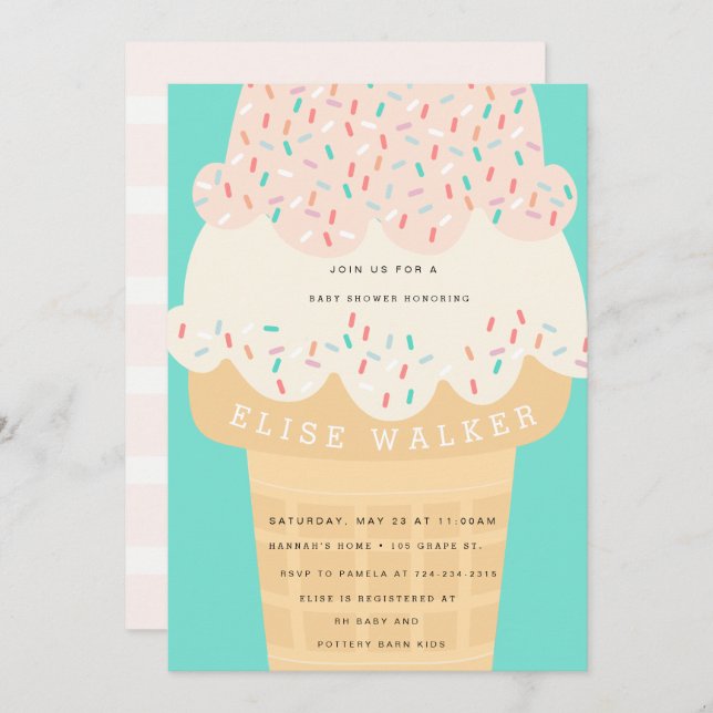 Ice Cream & Sprinkles Baby Shower Invitation (Front/Back)
