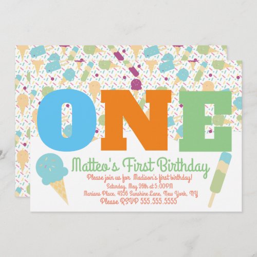 Ice Cream Sprinkles Pastel Girls Birthday Party Invitation