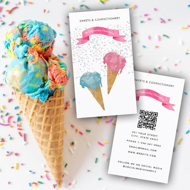Ice Cream & Sprinkles Pastry Chef Bakery  Business Card (Creator Uploaded)
