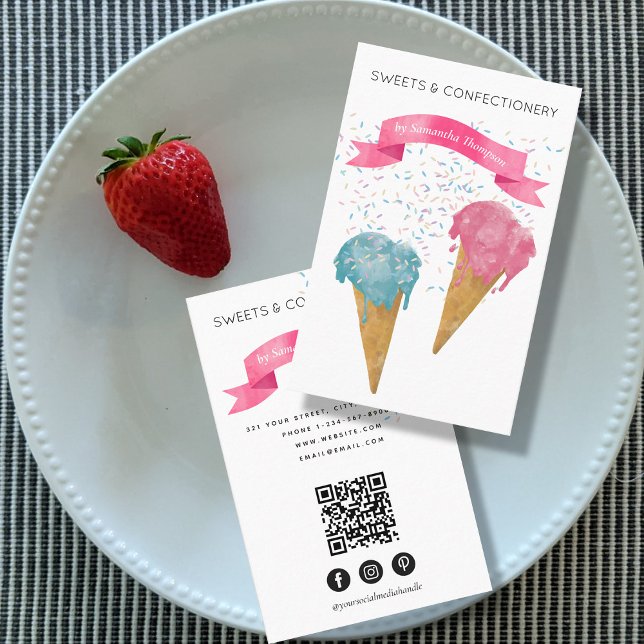  Ice Cream & Sprinkles Pastry Chef Bakery Business Card (Creator Uploaded)