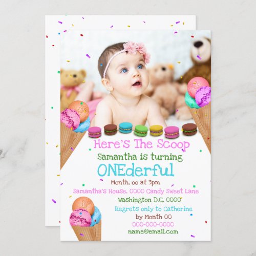 Ice cream sprinkles photo birthday party invitation