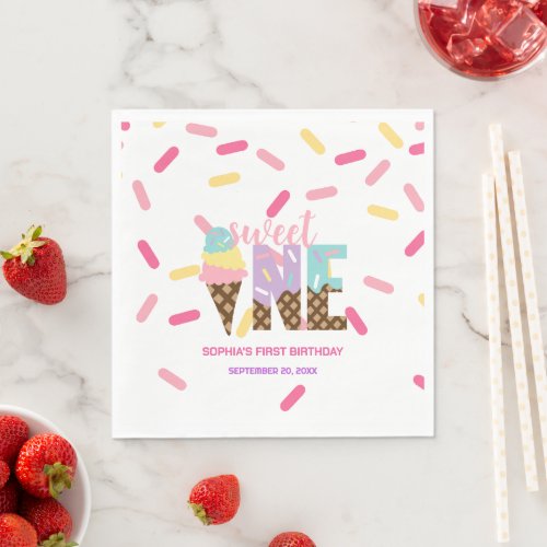 Ice Cream  Sprinkles Sweet One 1st Birthday Napkins