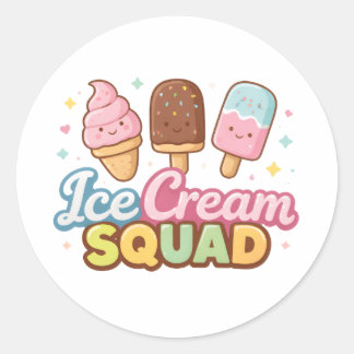 Ice Cream Squad Cute Cartoon Popsicle Classic Round Sticker
