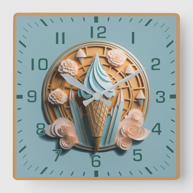 Ice cream square wall clock (Front)